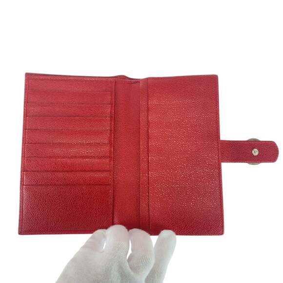 BVLGARI Colore Red Leather Long Wallet with Silver Hardware, Women's, 505931